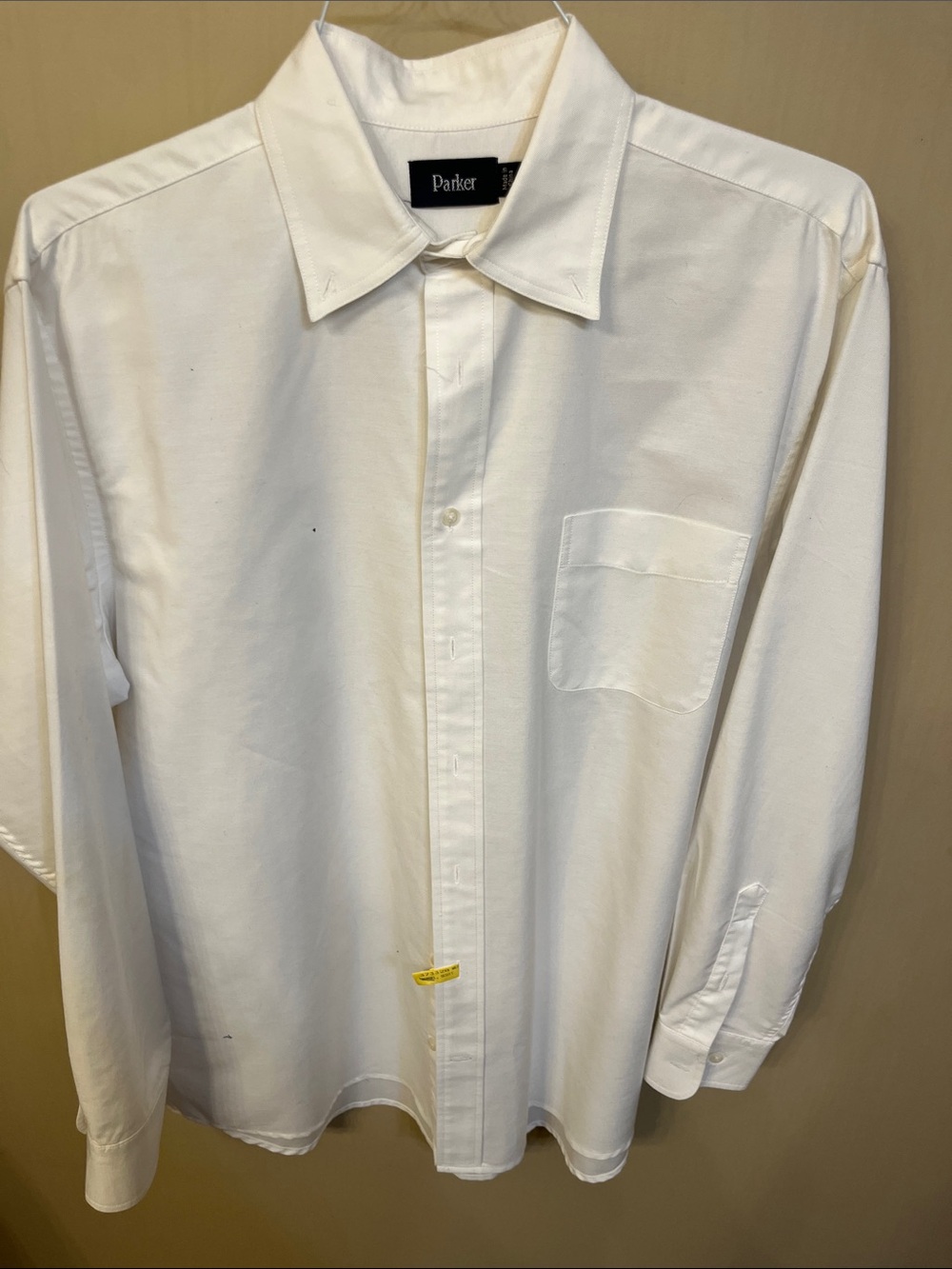 Parker Men's White Long-Sleeve Button-Up Shirt with Chest Pocket - large